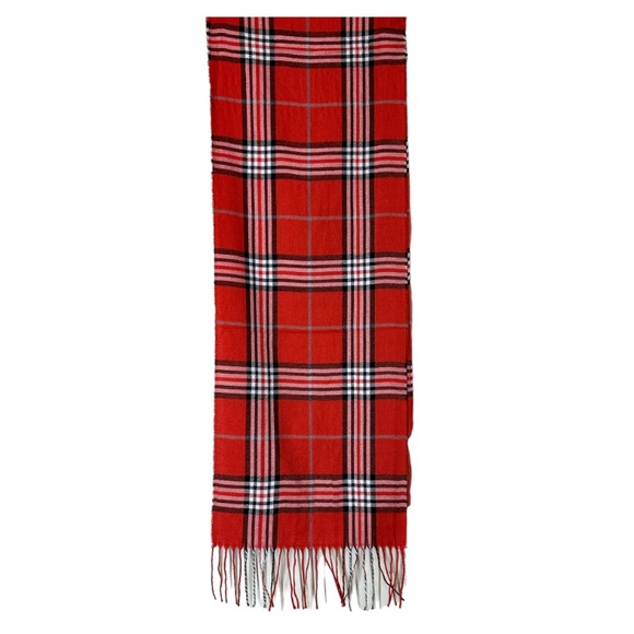 Tartan Plaid Scarf with fringe oblong 100% acrylic.Red white black 70 X 13 new - Picture 4 of 14
